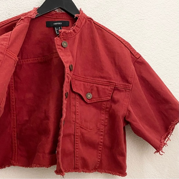 FOREVER 21 Rusty Red Customized Cropped Denim Jacket Size M - Picture 6 of 12
